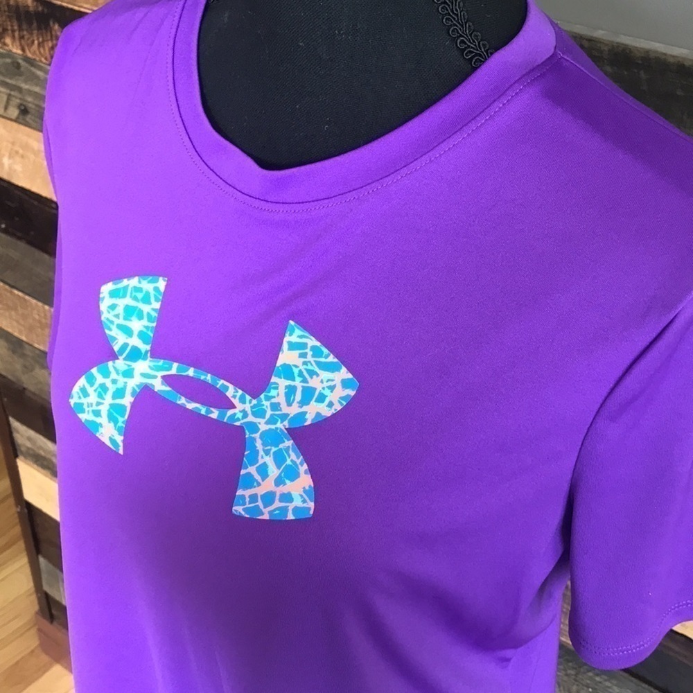 Under Armour | Girls Youth Loose Fit Tee, YXL, Purple, Heat Gear - Picture 3 of 8
